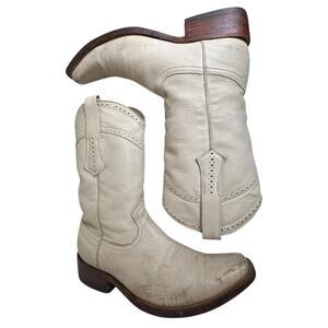 Cuadra‎ Deer Skin Ivory Western Boots Pointed Toe Unisex Men Sz 7 Women 9